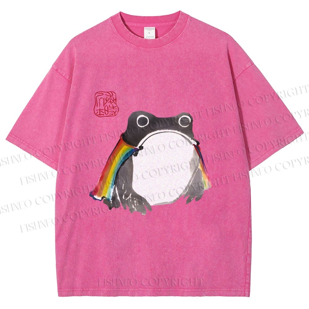 Unisex Pride Frog Cheerful Vibe Printed Washed Tee