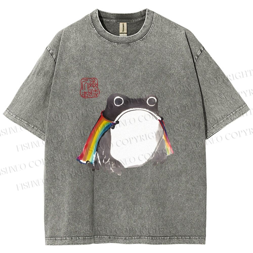 Unisex Pride Frog Cheerful Vibe Printed Washed Tee