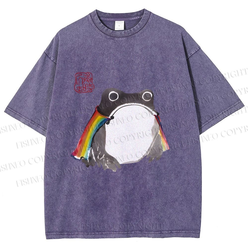 Unisex Pride Frog Cheerful Vibe Printed Washed Tee