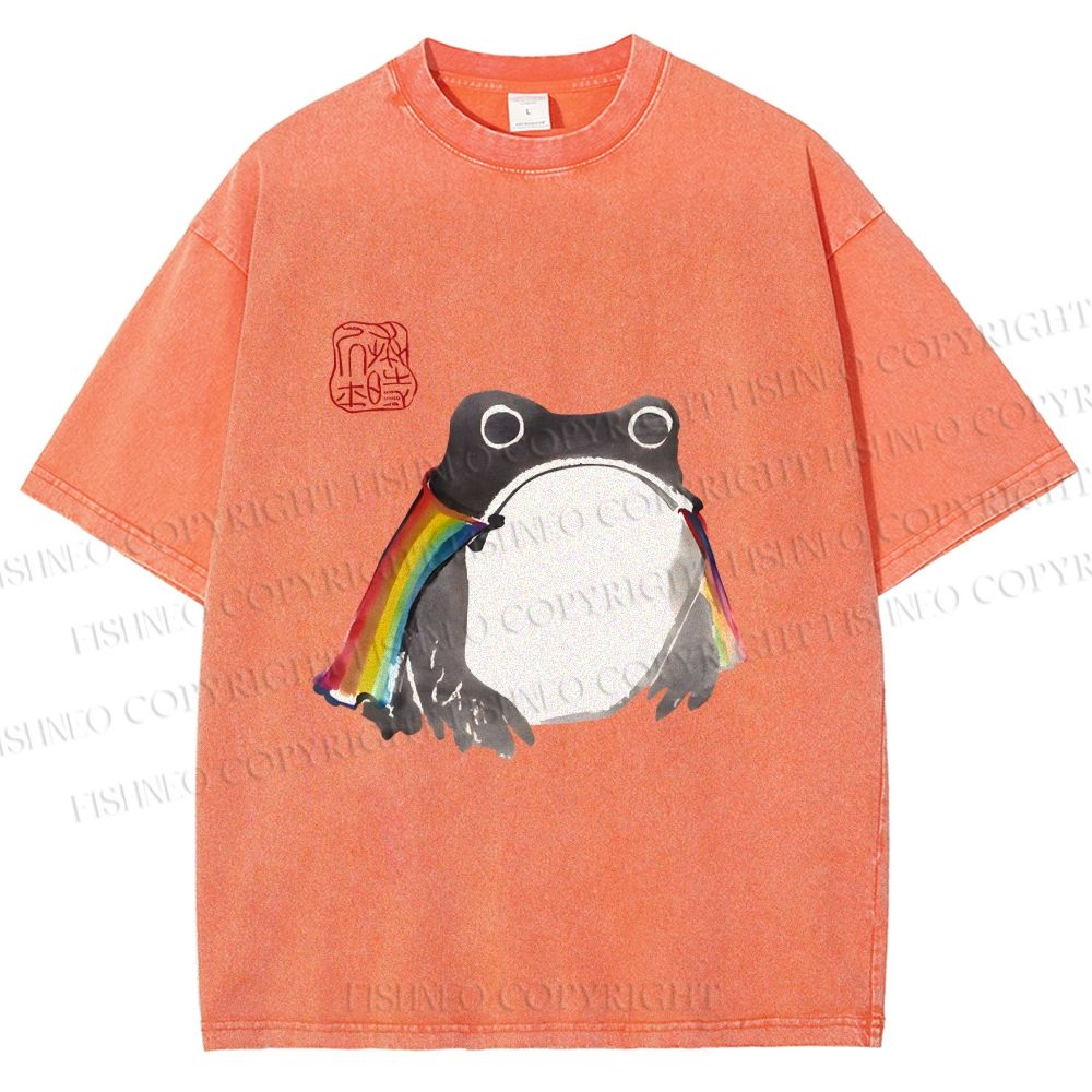 Unisex Pride Frog Cheerful Vibe Printed Washed Tee
