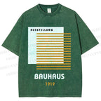 Unisex Bauhaus Geometric Art Printed Washed Tee