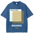 Unisex Bauhaus Geometric Art Printed Washed Tee