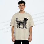Unisex Scribble Dog Art Funny Printed Washed Tee