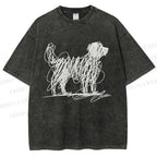 Unisex Scribble Dog Art Funny Printed Washed Tee