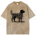 Unisex Scribble Dog Art Funny Printed Washed Tee