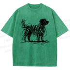 Unisex Scribble Dog Art Funny Printed Washed Tee