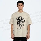 Unisex Ink Octopus Printed Washed Tee