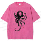 Unisex Ink Octopus Printed Washed Tee