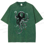 Unisex Ink Octopus Printed Washed Tee