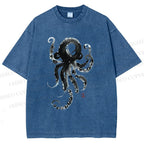 Unisex Ink Octopus Printed Washed Tee