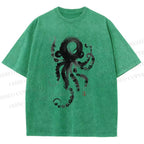 Unisex Ink Octopus Printed Washed Tee