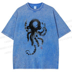 Unisex Ink Octopus Printed Washed Tee