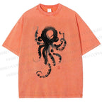 Unisex Ink Octopus Printed Washed Tee