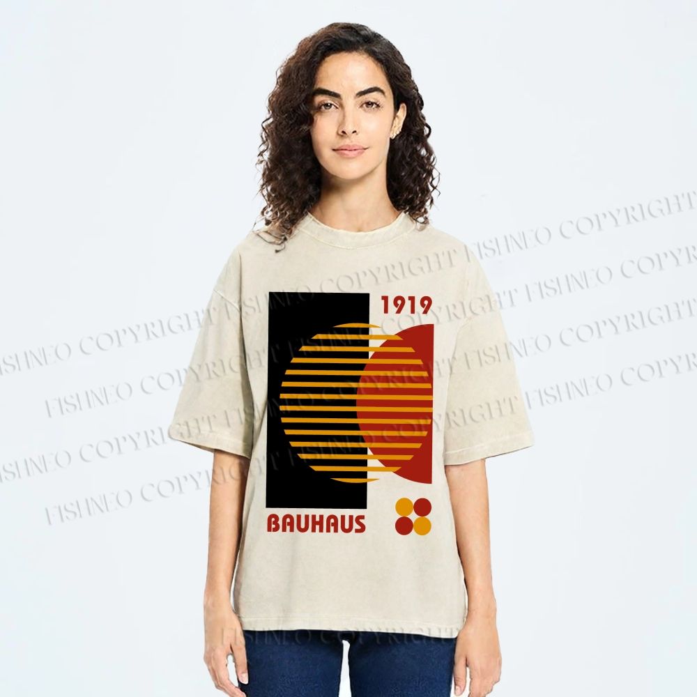 Unisex Bauhaus Geometric Art Printed Washed Tee