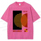 Unisex Bauhaus Geometric Art Printed Washed Tee