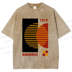 Unisex Bauhaus Geometric Art Printed Washed Tee