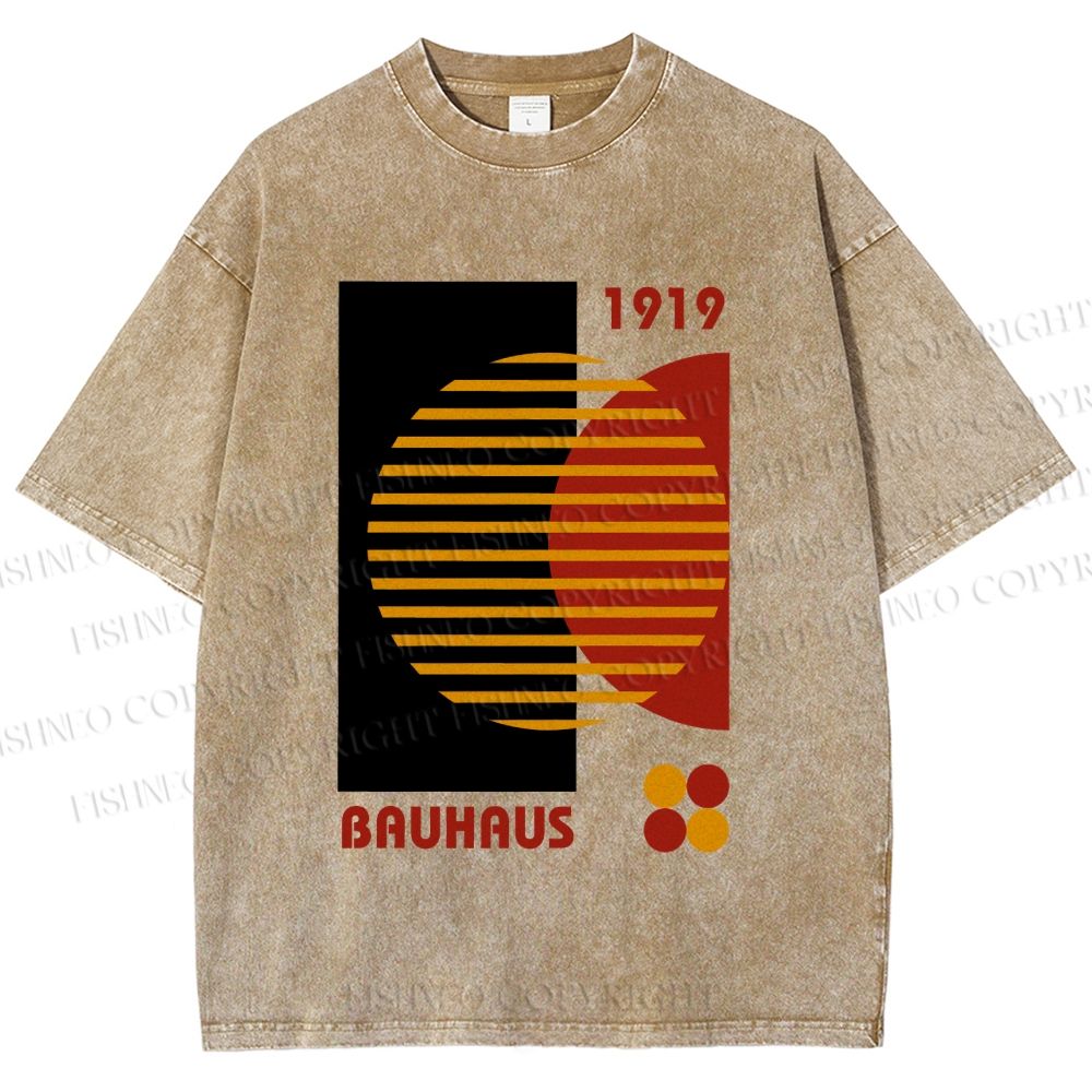 Unisex Bauhaus Geometric Art Printed Washed Tee