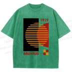 Unisex Bauhaus Geometric Art Printed Washed Tee