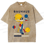 Unisex Vitruvian Man Bauhaus Printed Washed Tee