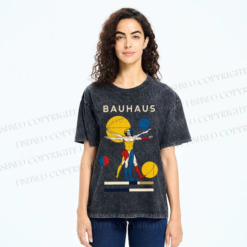 Unisex Vitruvian Man Bauhaus Printed Washed Tee