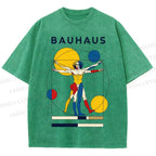 Unisex Vitruvian Man Bauhaus Printed Washed Tee