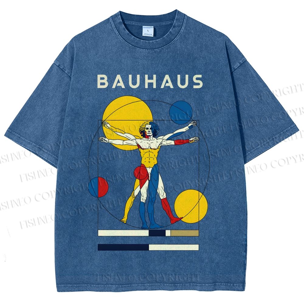 Unisex Vitruvian Man Bauhaus Printed Washed Tee