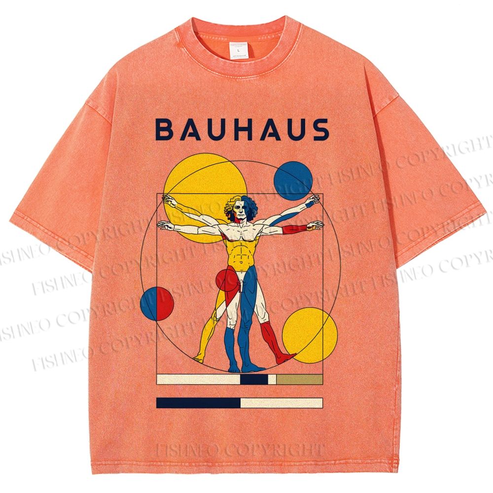 Unisex Vitruvian Man Bauhaus Printed Washed Tee