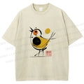 Unisex Abstract Bird Art  Printed Washed Tee