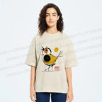 Unisex Abstract Bird Art  Printed Washed Tee