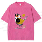 Unisex Abstract Bird Art  Printed Washed Tee