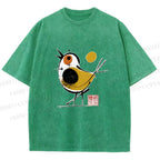 Unisex Abstract Bird Art  Printed Washed Tee