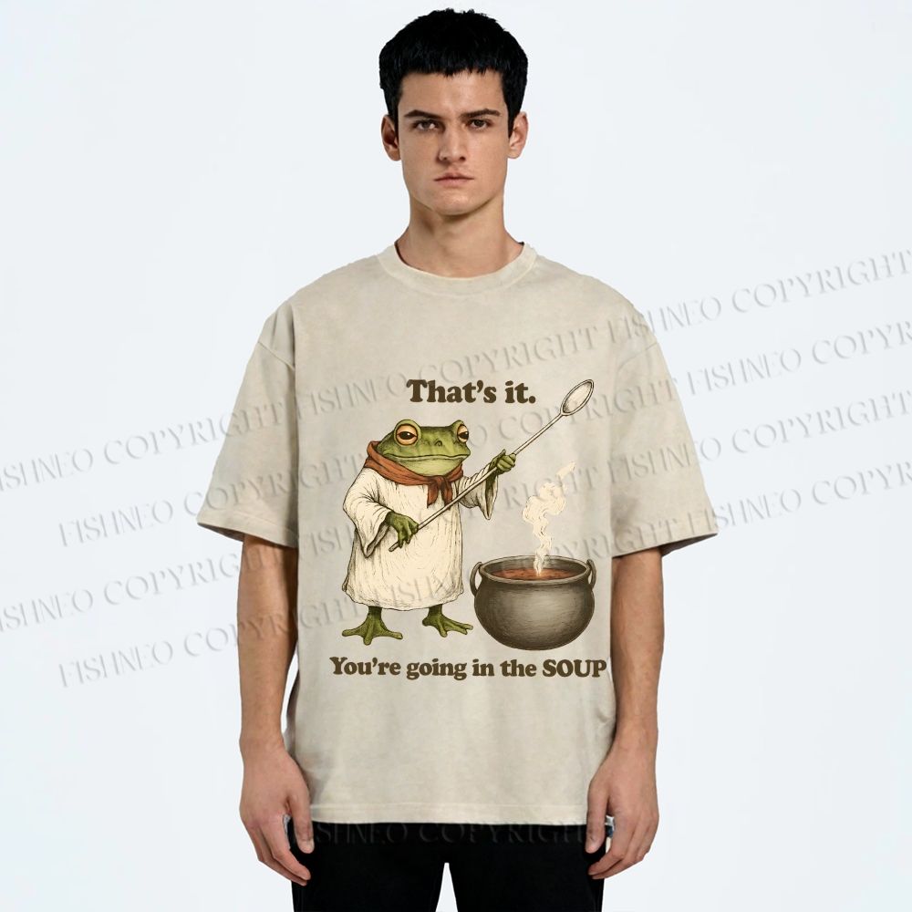 Unisex Funny Frog Printed Washed Tee