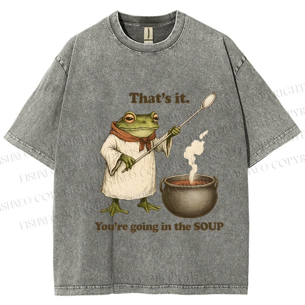 Unisex Funny Frog Printed Washed Tee