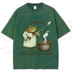 Unisex Funny Frog Printed Washed Tee