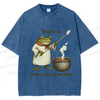 Unisex Funny Frog Printed Washed Tee