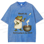 Unisex Funny Frog Printed Washed Tee