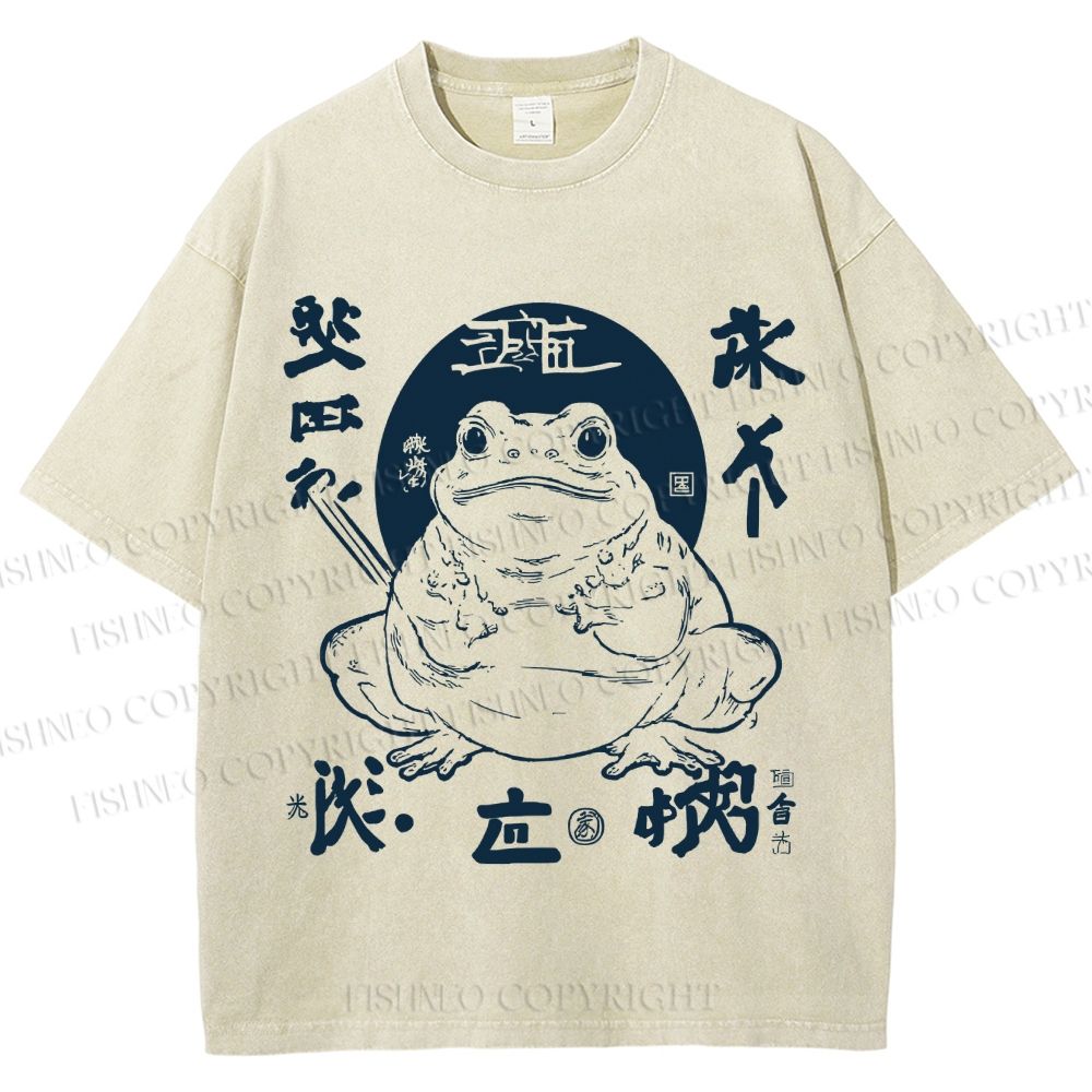 Unisex Retro Frog Printed Washed Tee