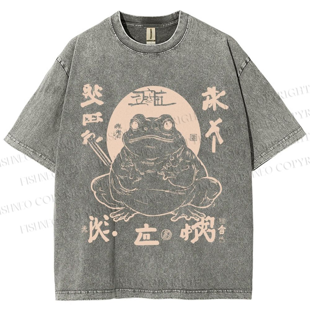 Unisex Retro Frog Printed Washed Tee