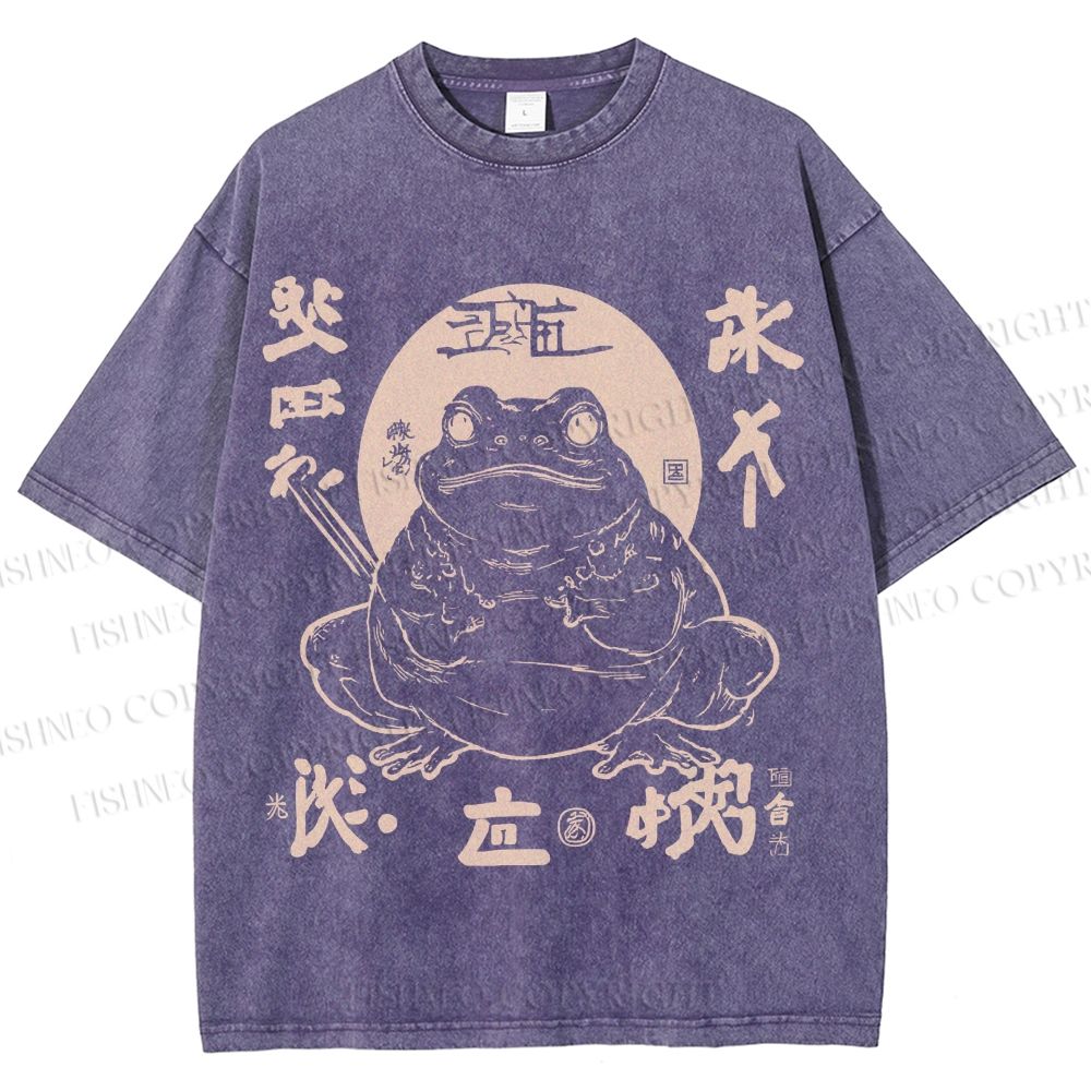 Unisex Retro Frog Printed Washed Tee