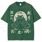 Unisex Retro Frog Printed Washed Tee