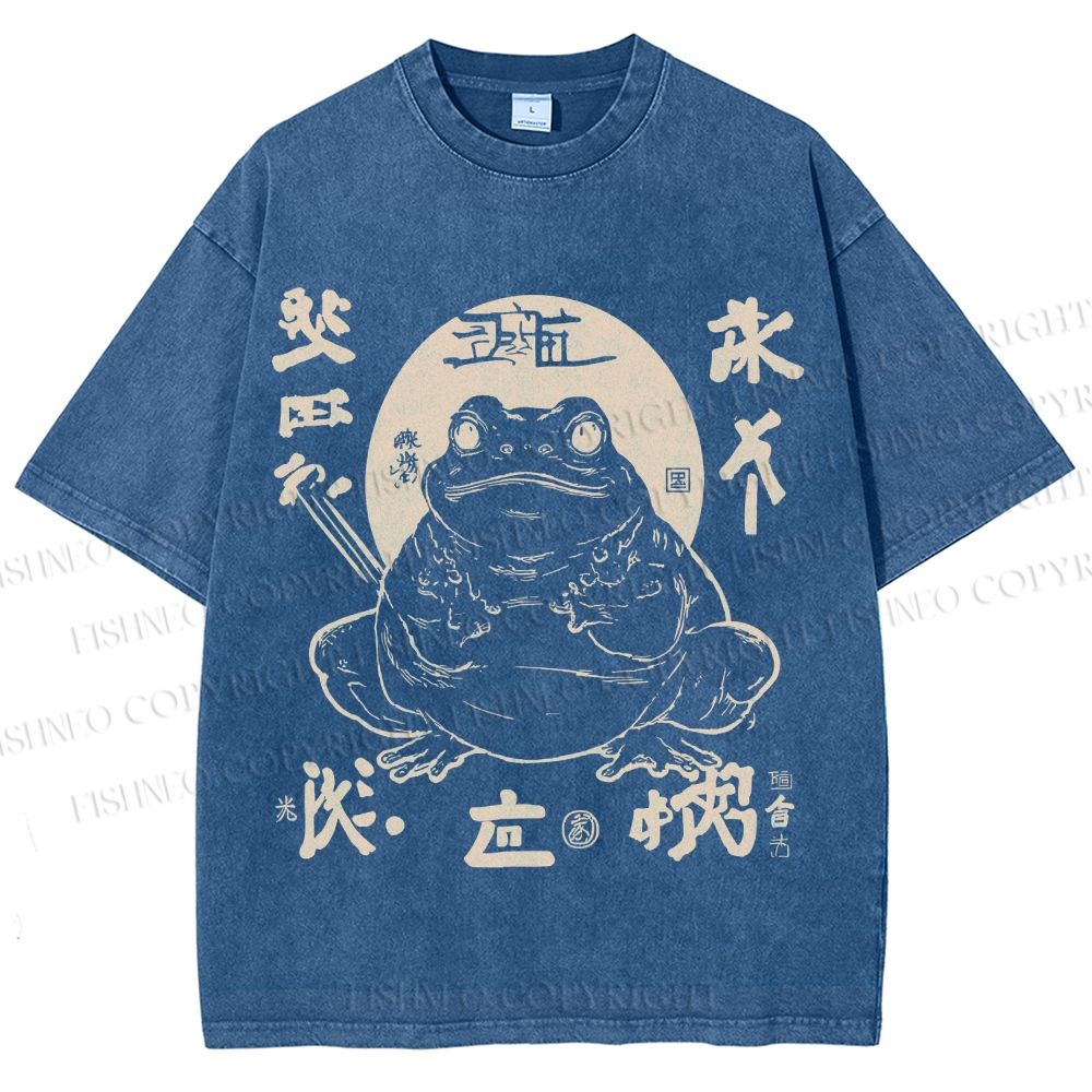Unisex Retro Frog Printed Washed Tee
