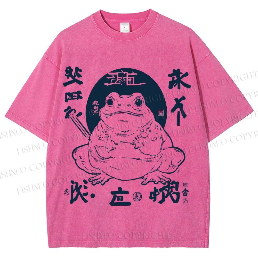 Unisex Retro Frog Printed Washed Tee