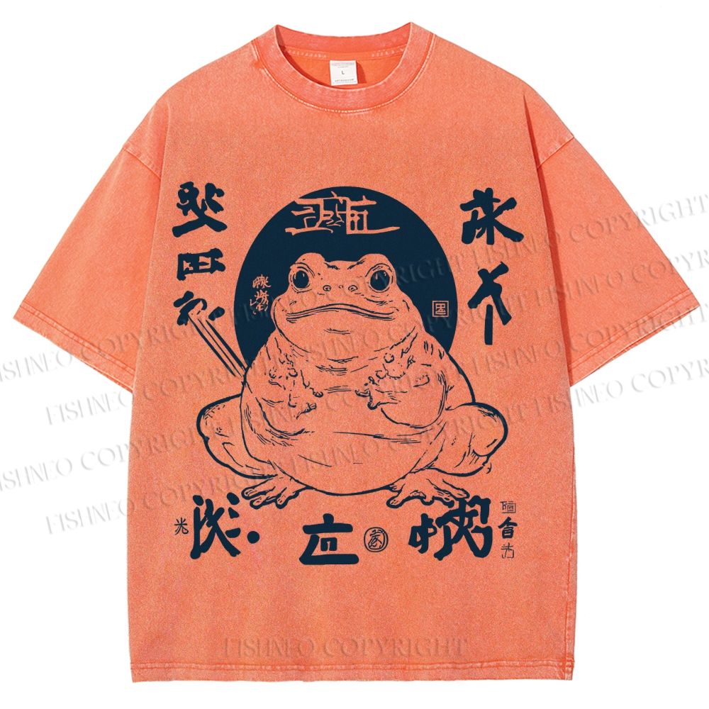 Unisex Retro Frog Printed Washed Tee