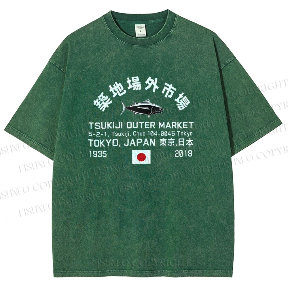 Unisex Tokyo Tsukiji Fish Market Printed Washed Tee