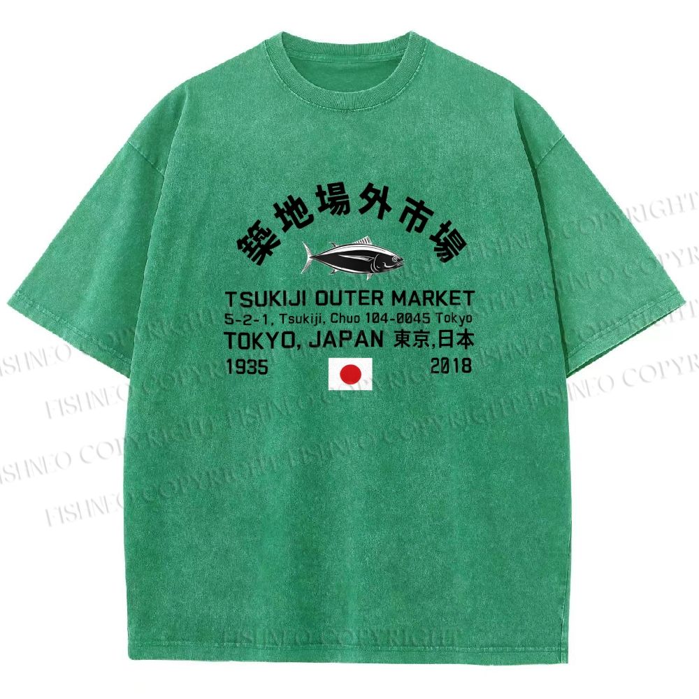 Unisex Tokyo Tsukiji Fish Market Printed Washed Tee