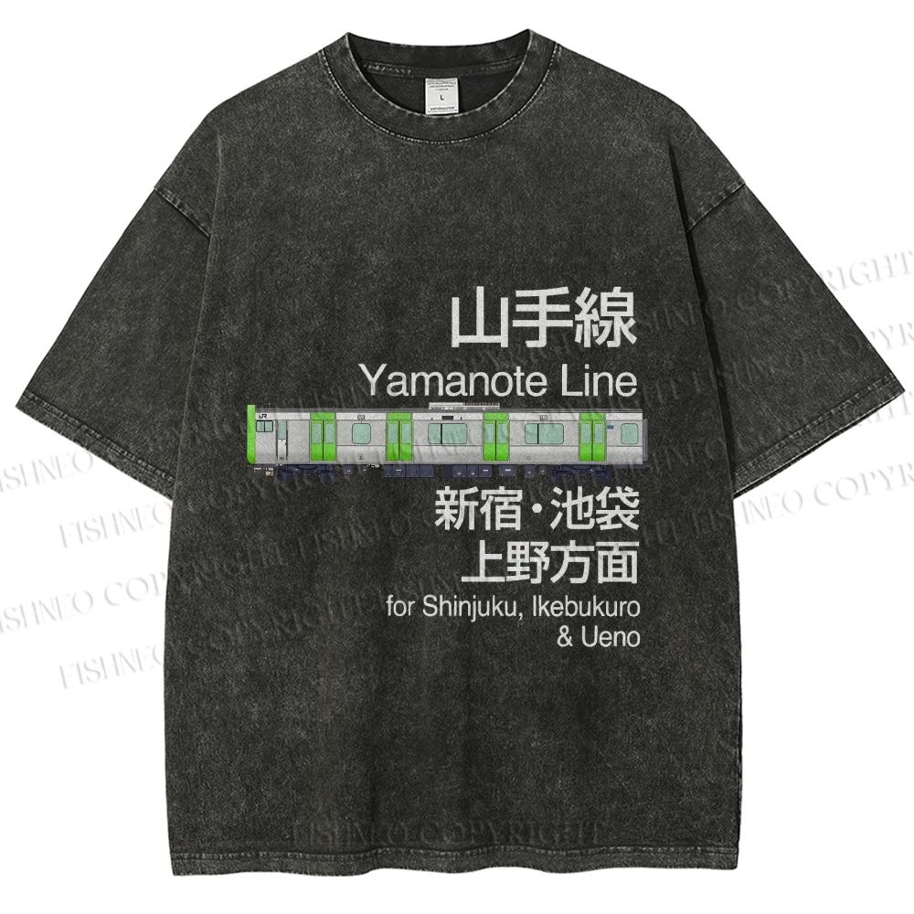 Unisex Yamanote Line Shinjuku Ikebukuro Printed Washed Tee