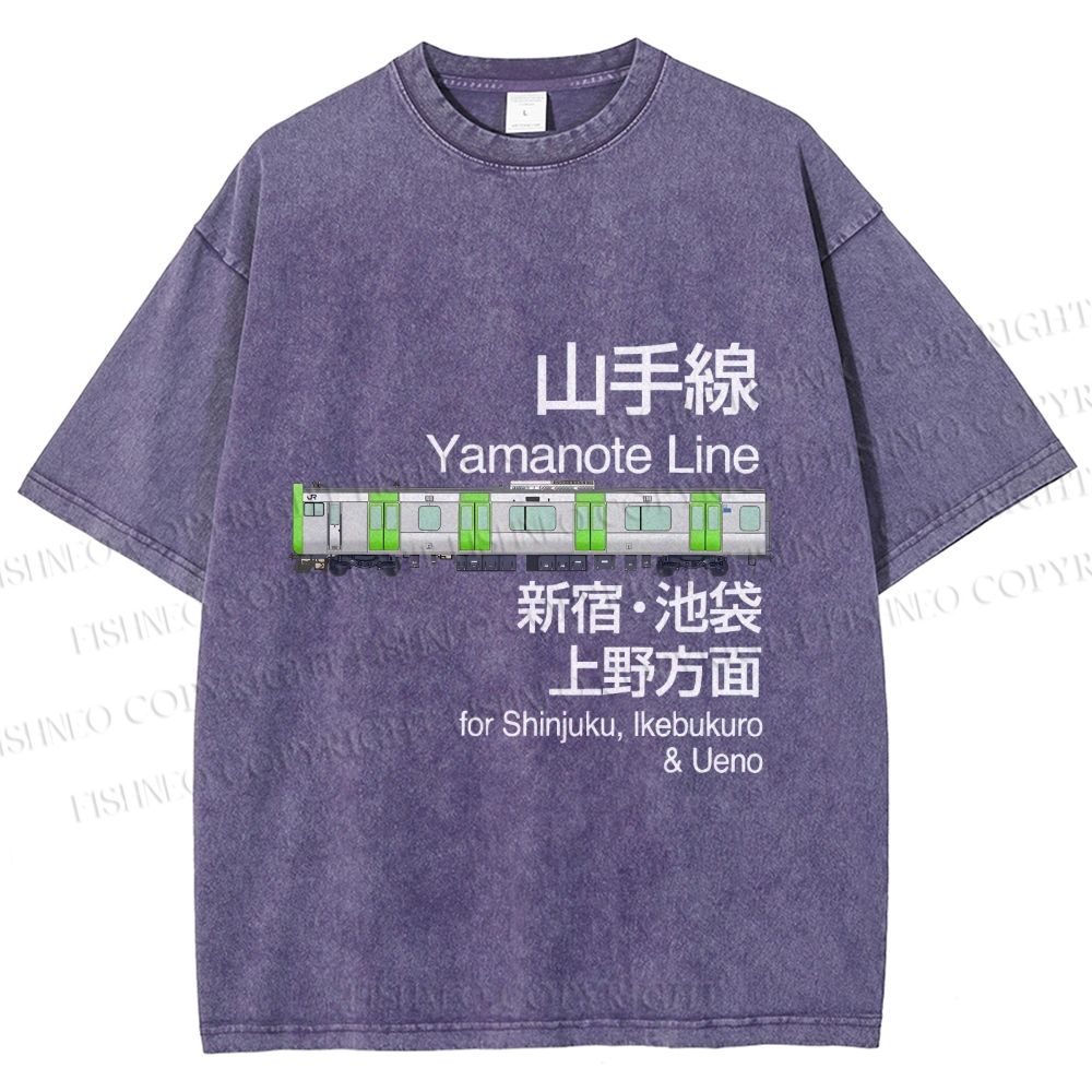 Unisex Yamanote Line Shinjuku Ikebukuro Printed Washed Tee