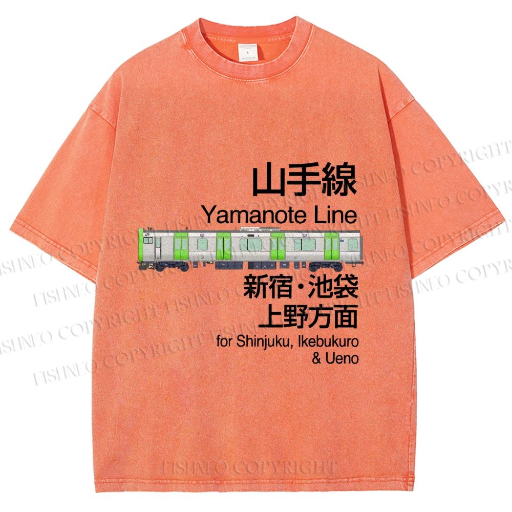 Unisex Yamanote Line Shinjuku Ikebukuro Printed Washed Tee