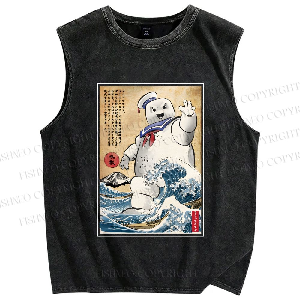 Unisex Marshmallow in Japan Printed Washed Tank Top