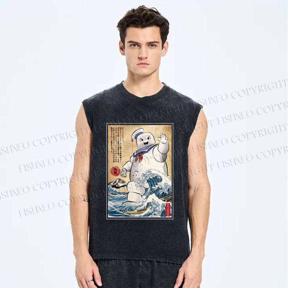 Unisex Marshmallow in Japan Printed Washed Tank Top